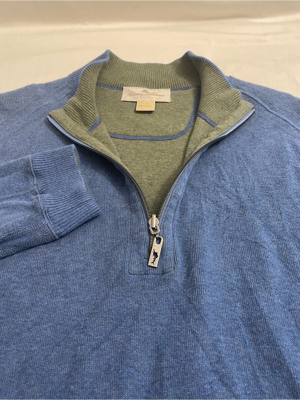 Tommy Bahama Reversible Quarter-Zip Pullover Sweater - Blue/Green Men’s Large